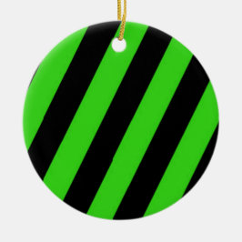 Grönt och svart diagonal rand mönster julgransprydnad keramik