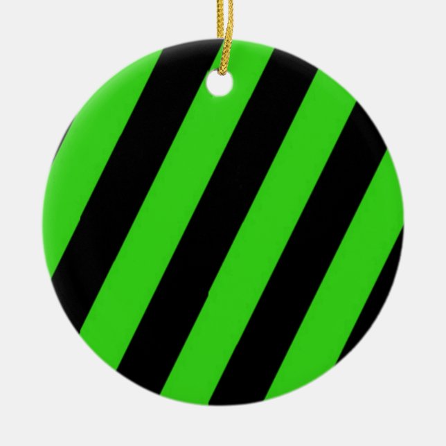 Grönt och svart diagonal rand mönster julgransprydnad keramik (Framsidan)