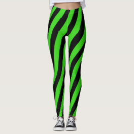 Grönt och svart diagonal rand mönster leggings