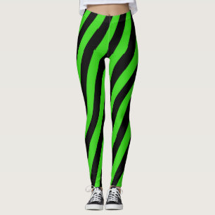 Grönt och svart diagonal rand mönster leggings