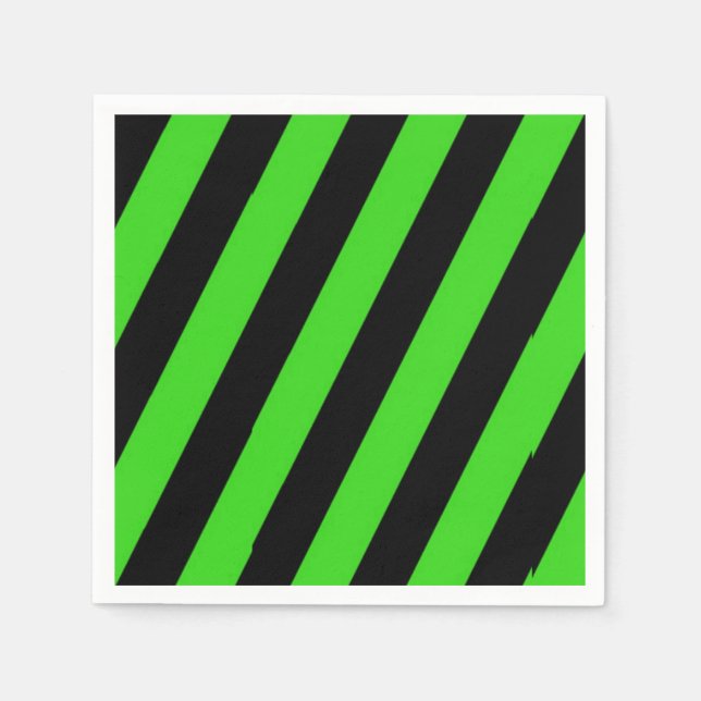 Grönt och svart diagonal rand mönster pappersservett (Framsidan)