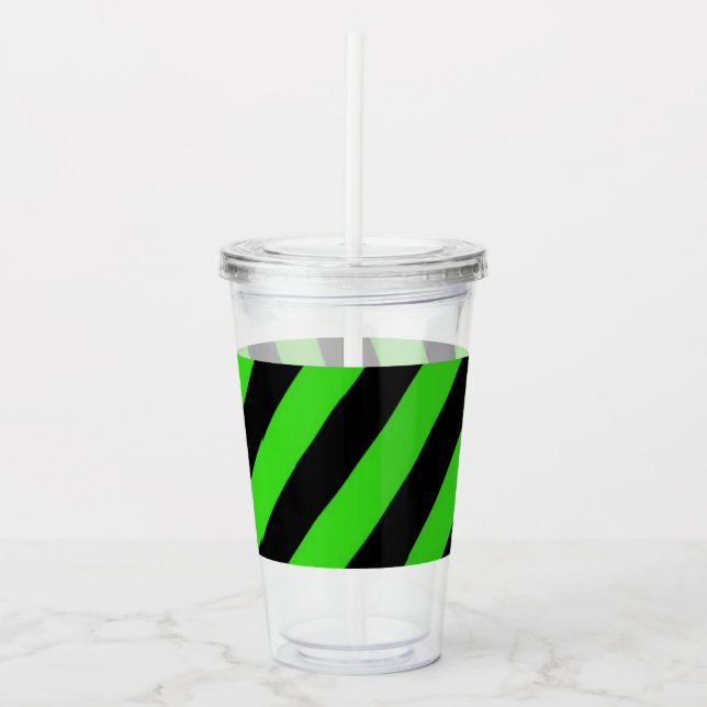 Grönt och svart diagonal rand mönster take away mugg (Framsida)