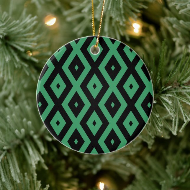 Grönt och svart diamant mönster julgransprydnad keramik (Träd)