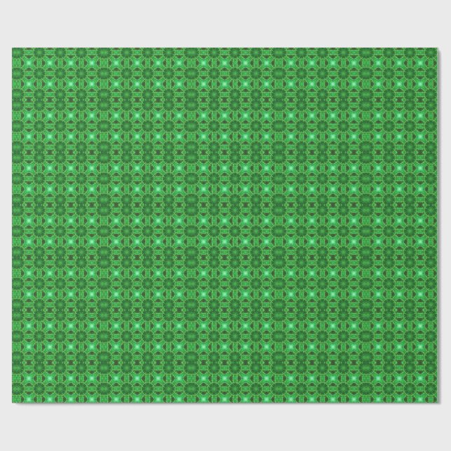 Grönt och svart Kalejdoskopiskt Fraktalmönster Presentpapper (Platt)