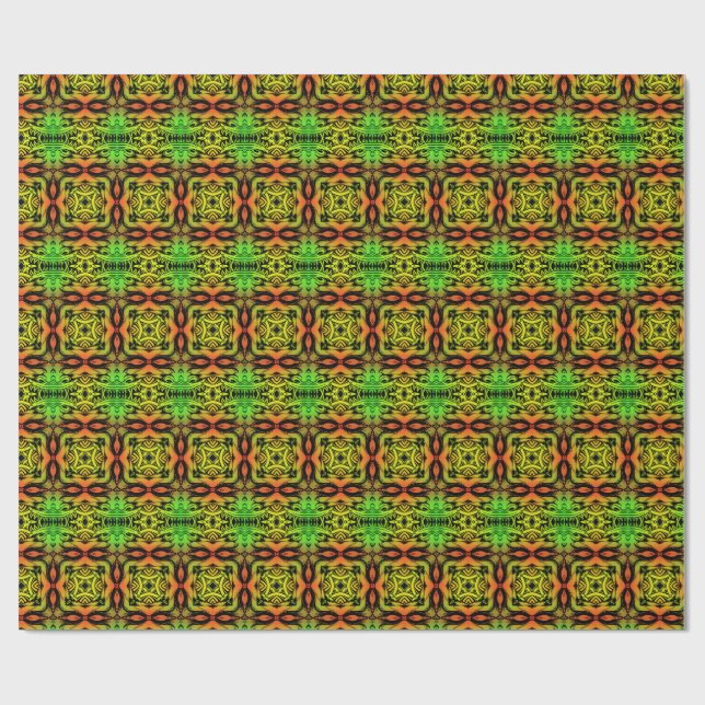 Grönt och svart Kalejdoskopiskt Fraktalmönster Presentpapper (Platt)