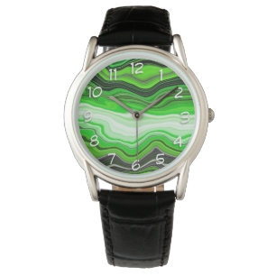 Grönt och svart marmor som Stripe Fluid Art Armbandsur