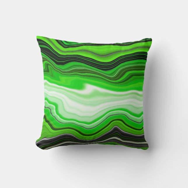Grönt och svart marmor som Stripe Fluid Art Kudde (Framsida)