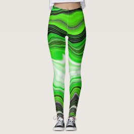 Grönt och svart marmor som Stripe Fluid Art Leggings