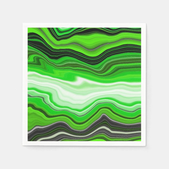 Grönt och svart marmor som Stripe Fluid Art Pappersservett (Framsidan)