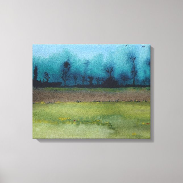 grönt och svart mystiskt skogslandskap canvastryck (Framsida)