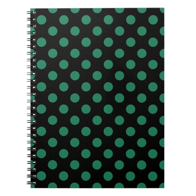 Grönt och svart polka dots anteckningsbok med spiral (Framsidan)