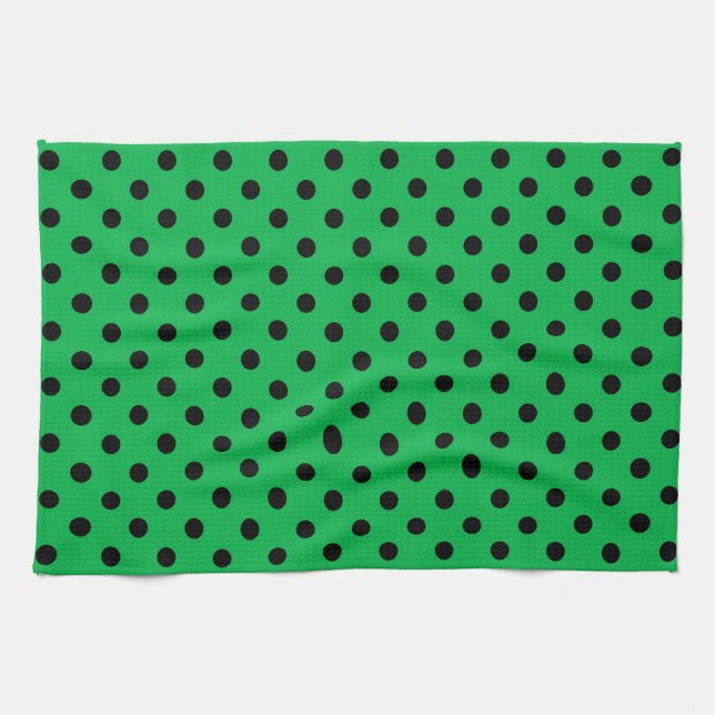 Grönt och svart Polka dots Kökshandduk (Horisontell)