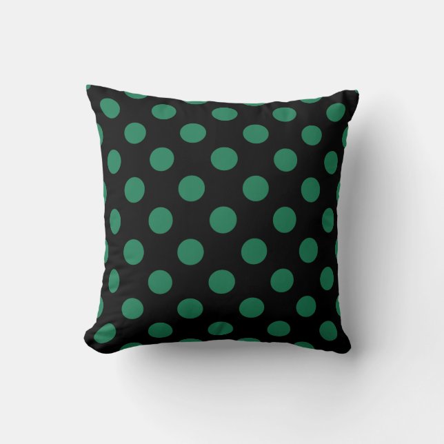 Grönt och svart polka dots kudde (Framsida)