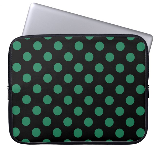 Grönt och svart polka dots laptop fodral (Framsidan)