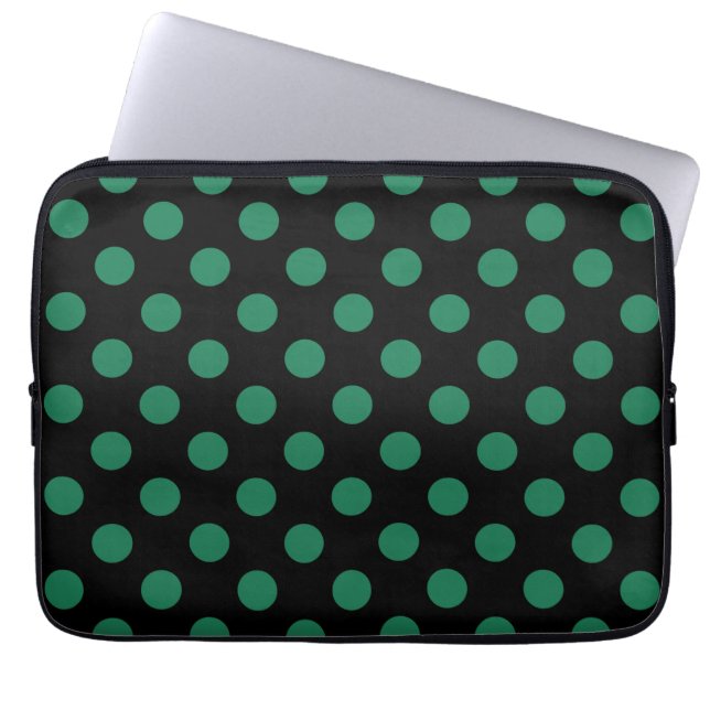 Grönt och svart polka dots laptop fodral (Framsidan)