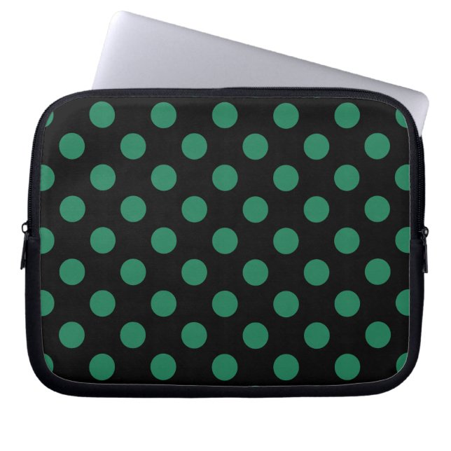 Grönt och svart polka dots laptop sleeve (Framsidan)