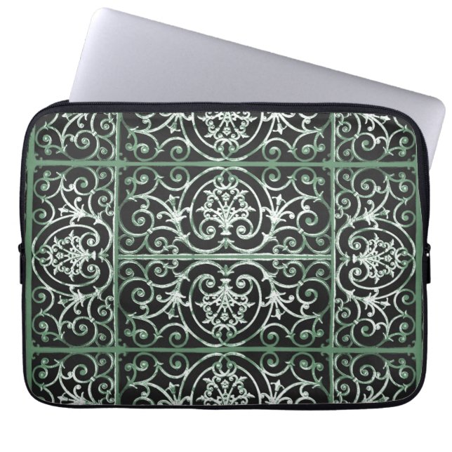 Grönt och svart rullverk mönster laptop sleeve (Framsidan)