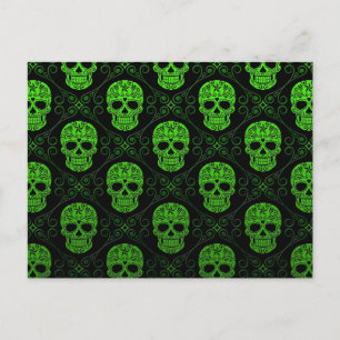 Grönt och svart socker Skull Mönster Vykort