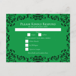 Grönt och svart Swirl Gothic Bröllop Helg Vykort