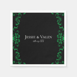 Grönt och svart Swirl Gothic Bröllop Pappersservett