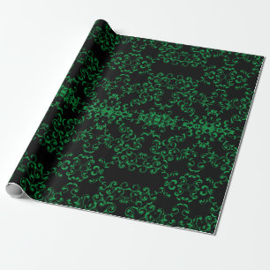 Grönt och svart Swirl Gothic Bröllop Presentpapper