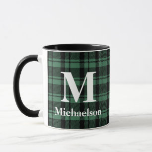 Grönt och svart täcke med Monogram Namn Mugg
