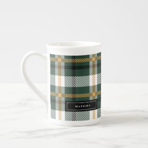 Grönt och svart tartankontroll - jul benporslin mugg