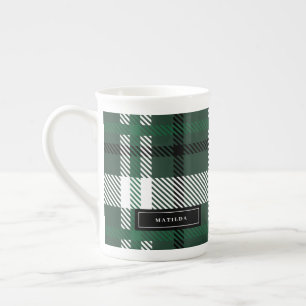 Grönt och svart tartankontroll - jul benporslin mugg