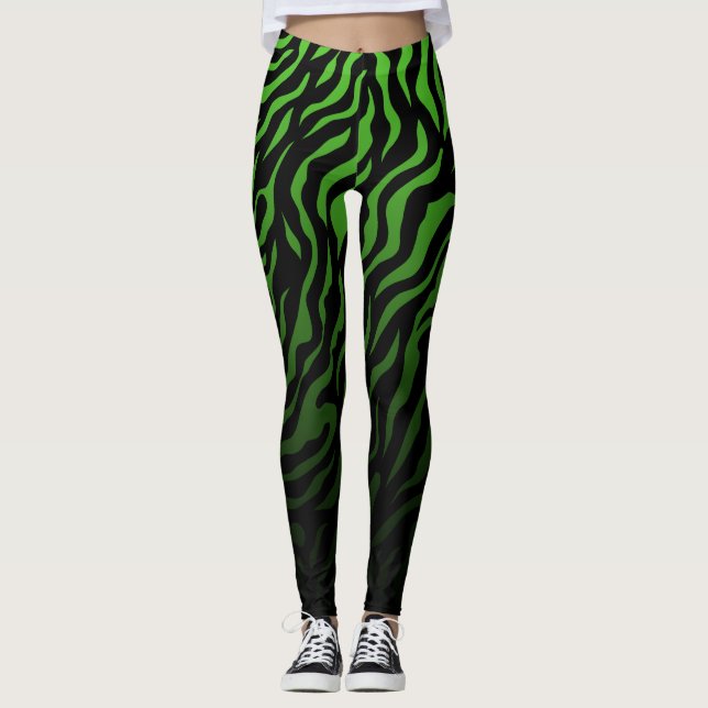 Grönt och svart Zebra ränder: Snyggt Leggings (Framsida)