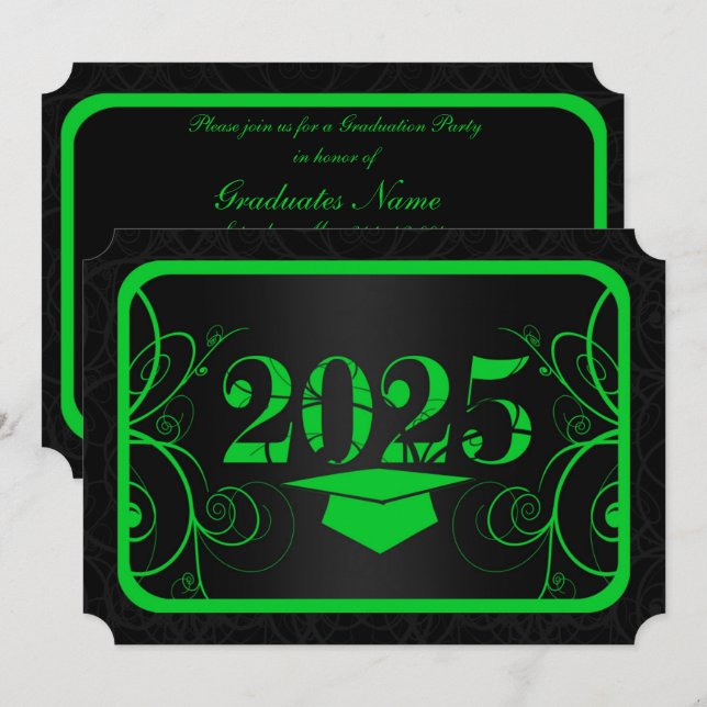 Grönt och Svarta Ram-Studentfesten Inbjudningar (Fram/baksida)
