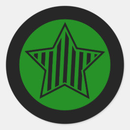 Grönt och svartstjärnigt rund fästmärke runt klistermärke