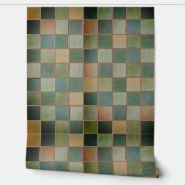 Grönt och Tan-plattan mönster Vinyl Tapet