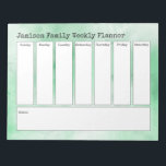 Grönt och vit Abstrakt Vattentfärg Veckofärgsplane Anteckningsblock<br><div class="desc">Uttrycket "Jamison Family Weekly Planner" visas längst upp på den här designen. använda bara fält om du vill lägga till dina uppgifter när du vill.. ändra ditt namn eller till och med huvudmeddelandet! Bakgrunden har täckts in av en subtil vattenfärg i abstrakten tvättat i färgnyanser i grönt och vitt. Det...</div>