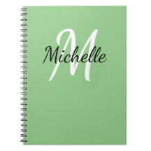 Grönt och vit Anpassningsbar - Monogram Cute Noteb