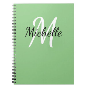 Grönt och vit Anpassningsbar - Monogram Cute Noteb Anteckningsbok