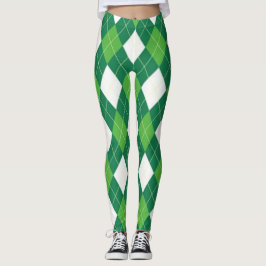 Grönt och vit Argyle Mönster Leggings