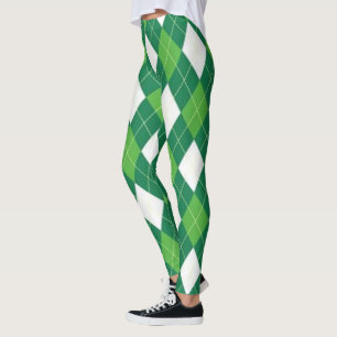 Grönt och vit Argyle Mönster Leggings