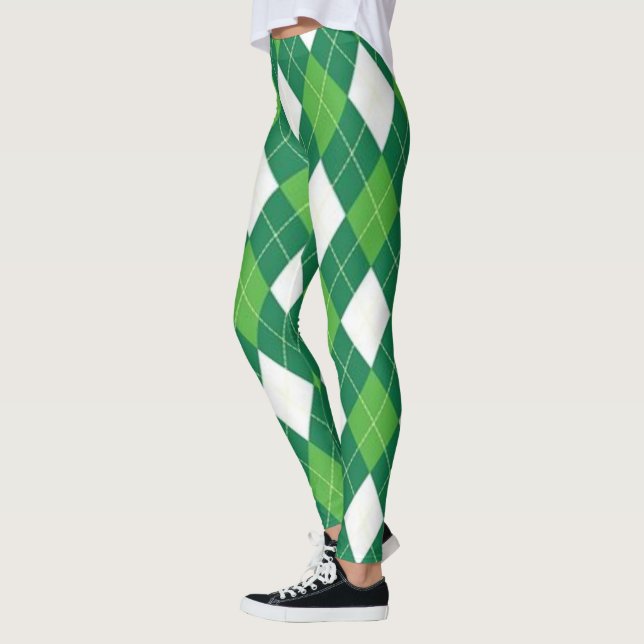 Grönt och vit Argyle Mönster Leggings (Vänster)