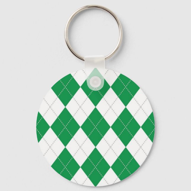 Grönt och vit Argyle Mönster Nyckelring (Framsida)