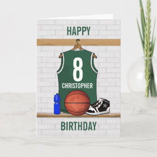 Grönt och vit basket Jersey Lycklig Birthdday Kort