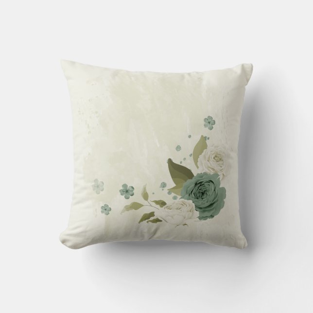 grönt och vit blomma kudde (Framsida)