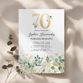 Grönt och vit Blommigt 70:e Födelsedagsfesten Inbjudningar