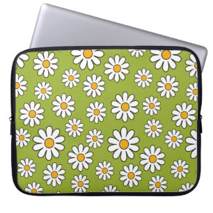 Grönt och vit Blommigt Daisyn Mönster Laptop Fodral