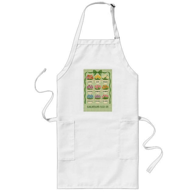 Grönt och vit blommigt te kopp apron långt förkläde (Framsidan)