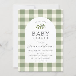 Grönt och vit buffelkontroll Play Baby Shower Inbjudningar