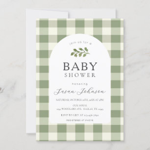 Grönt och vit buffelkontroll Play Baby Shower Inbjudningar