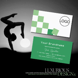Grönt och Vit chessboard Modern med Logotyp Coola Visitkort