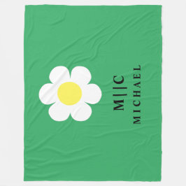 grönt och vit daisy, enkel, modern monogram söt fleecefilt