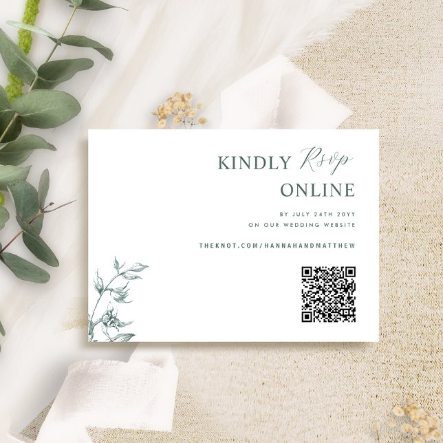 Grönt och vit Elegant QR-kod OSA Bröllop Tilläggskort (Skapare uppladdad)