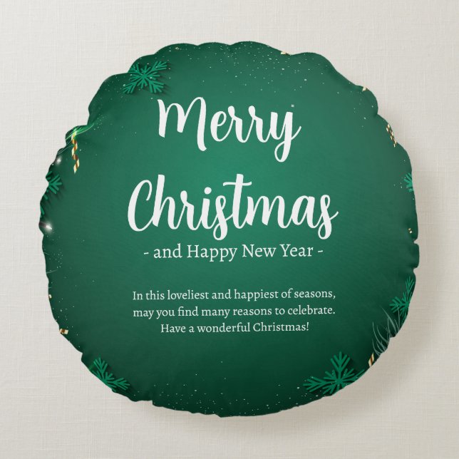 Grönt och vit enkel juldag bäst (16 tum) rund kudde (Framsidan)
